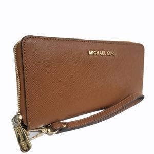 Michael Kors Saffiano Brown Zip Around Wallet